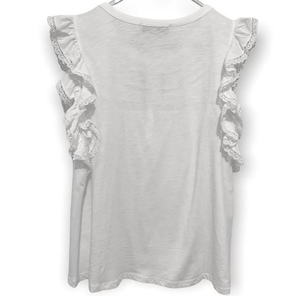 LOFT White Ruffled Sleeveless Top Crotched Detailing M (A-003) - Picture 2 of 6